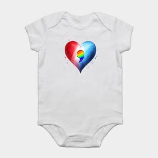 KamaLove, Comma-Love, Kamala Love, Show your Kamala love, rainbow comma in red white & blue heart, Vote! Baby Bodysuit